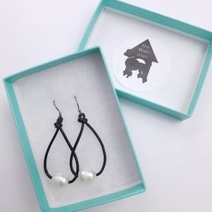 Dog House Pearls LEATHER PEARL Hoop Earrings Black
